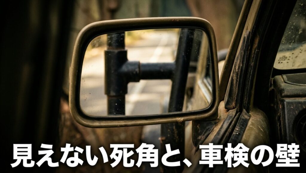 リアラダー装着による死角の増加と車検上の注意点をまとめたスライド