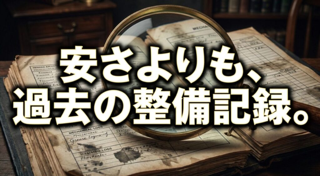 中古のジープコマンダー選びでは安さより整備記録を重視すべきと示すスライド
