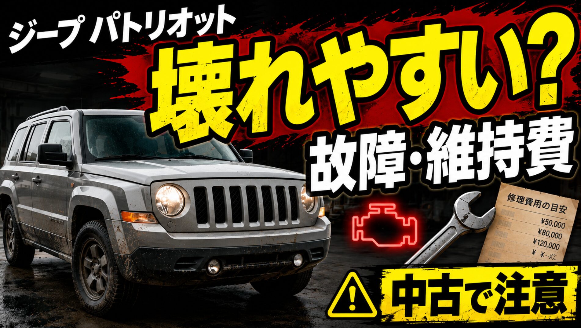 ジープパトリオットは本当に壊れやすいのか、故障リスクと中古車選びの注意点を解説するスライド