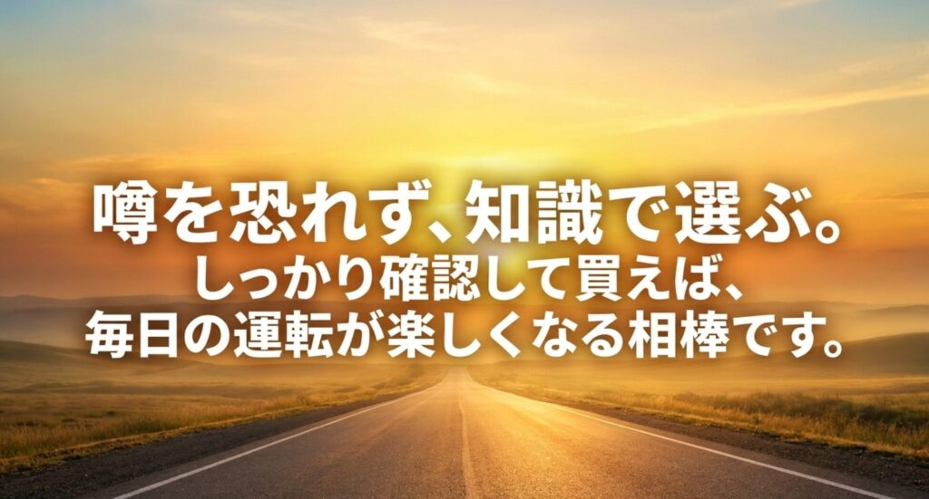 ジープコンパスは噂だけで避けず、知識と確認で選べば毎日の運転が楽しくなる相棒であることを示した締めスライド