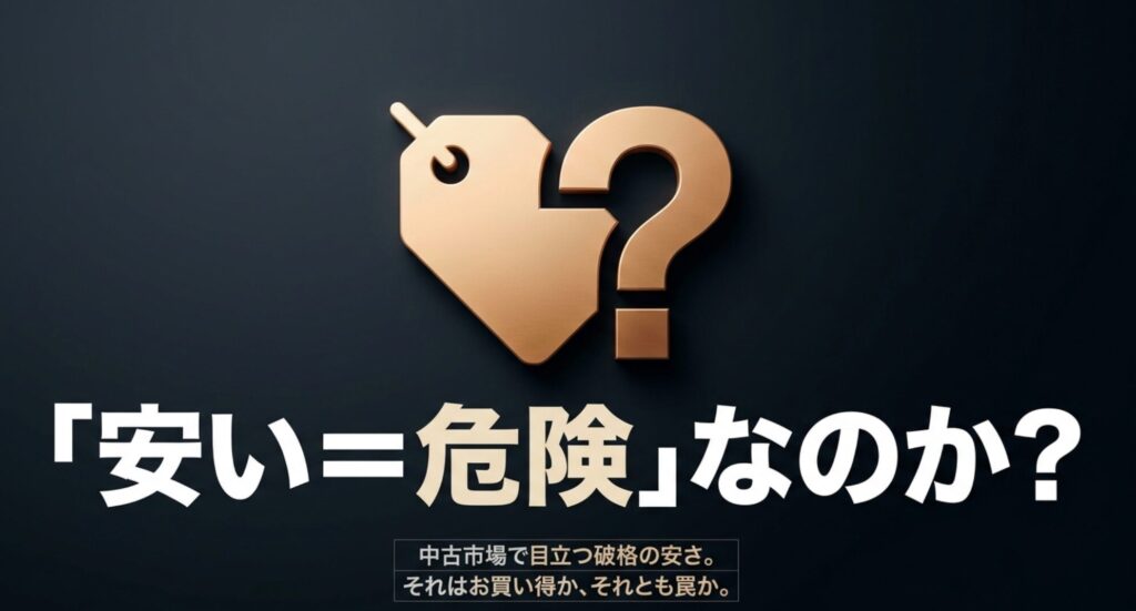 中古市場で安いジープコンパスが危険なのか、お買い得なのかを問いかける導入スライド