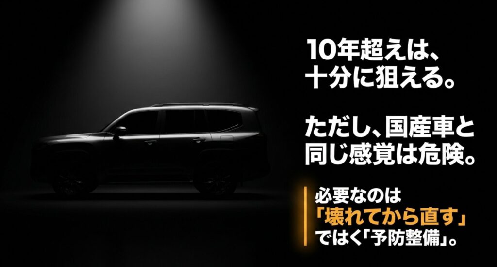 ジープコンパスは10年超えも狙えるが、予防整備が重要であることを示すスライド
