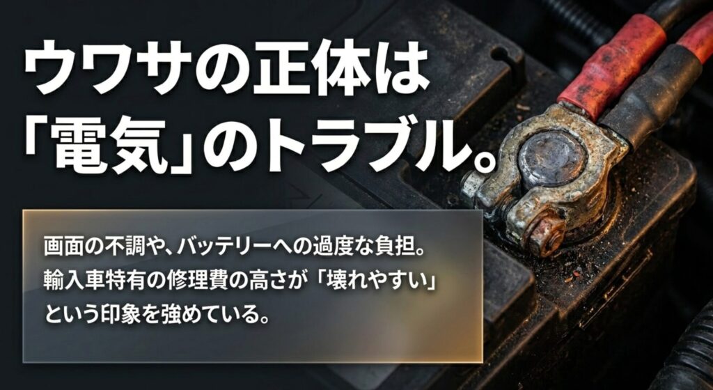 ジープコンパスで注意したい画面不調やバッテリー負担など電気系トラブルの要点をまとめたスライド