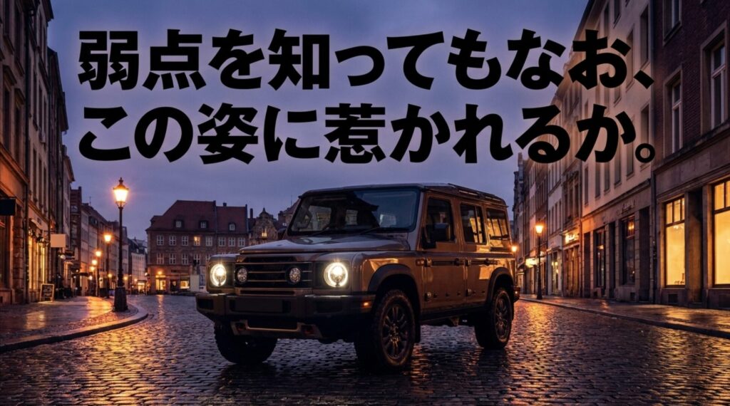 ジープレネゲードは弱点を理解したうえで魅力を感じられるかが購入判断の分かれ道であることを示すまとめスライド