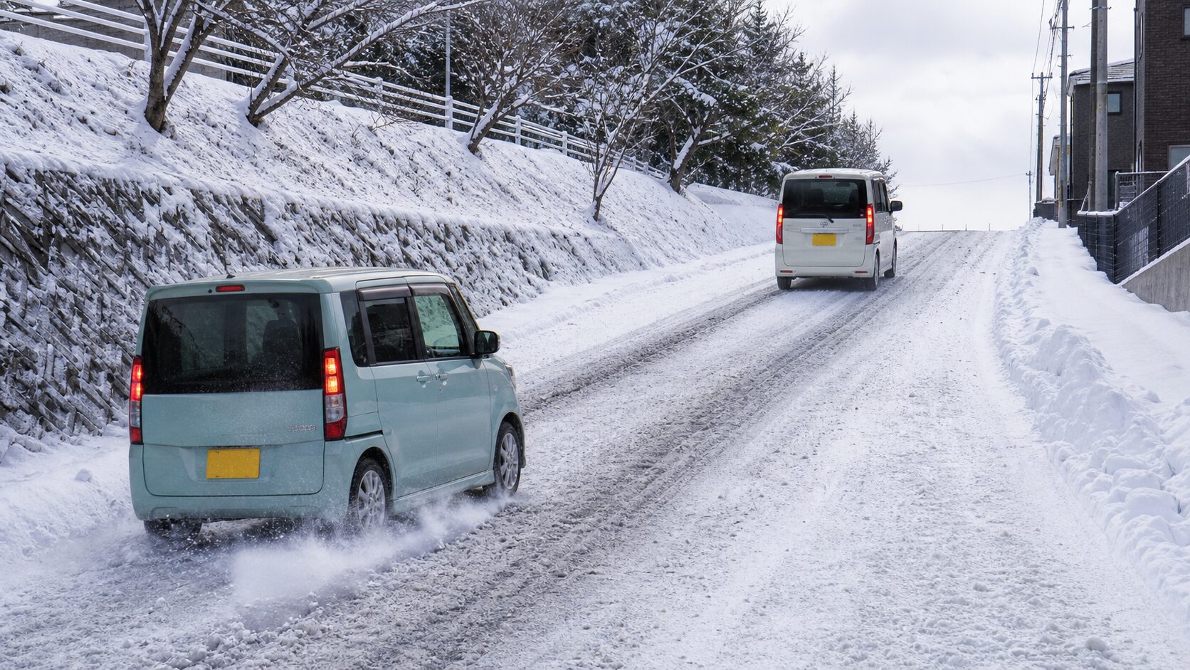 雪道で2WDと4WDの発進差を比較するイメージ