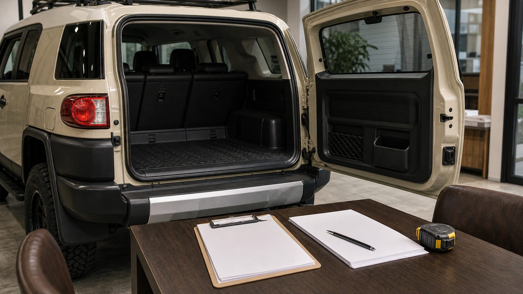 大型SUVの荷室と登録区分を確認する相談場面のイメージ