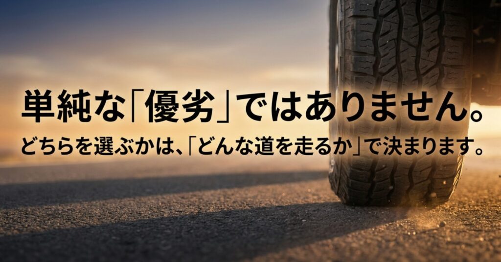 4WDの選び方は優劣ではなく、どんな道を走るかで決まることを示したスライド