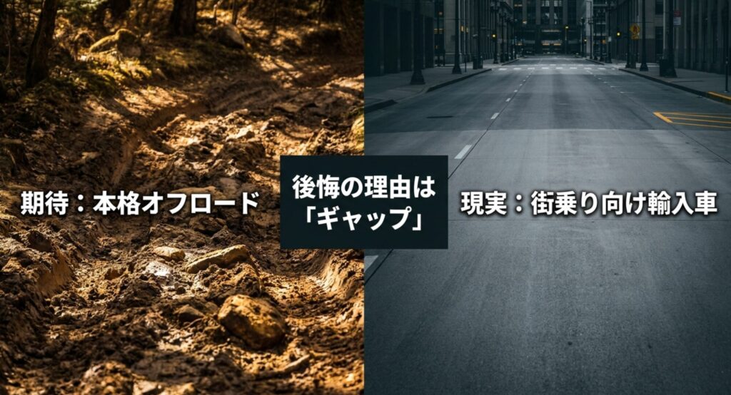 本格オフロードへの期待と街乗り向け輸入車という現実のギャップを示す画像