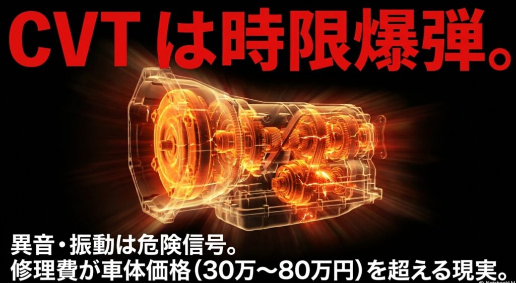 ジープパトリオットのCVT故障や修理費リスクを注意喚起するスライド