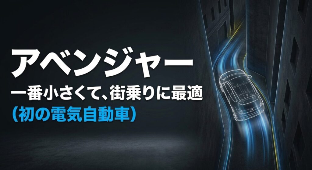 ジープ最小クラスのアベンジャーが街乗りに適した電気自動車であることを示すスライド