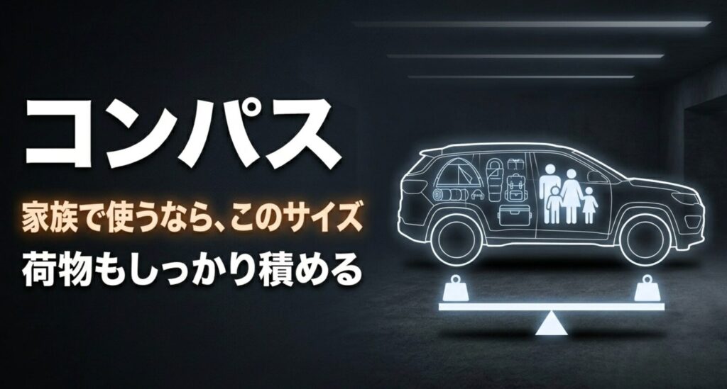 コンパスが家族で使いやすく荷物も積みやすいジープであることを示すスライド