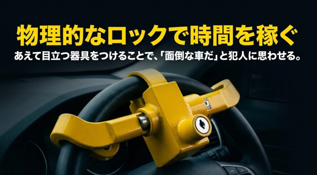 FJクルーザーの盗難対策として目に見えるハンドルロックで犯行時間を伸ばすスライド