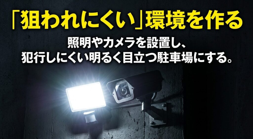 FJクルーザーの盗難対策として照明や防犯カメラで狙われにくい駐車環境を作るスライド