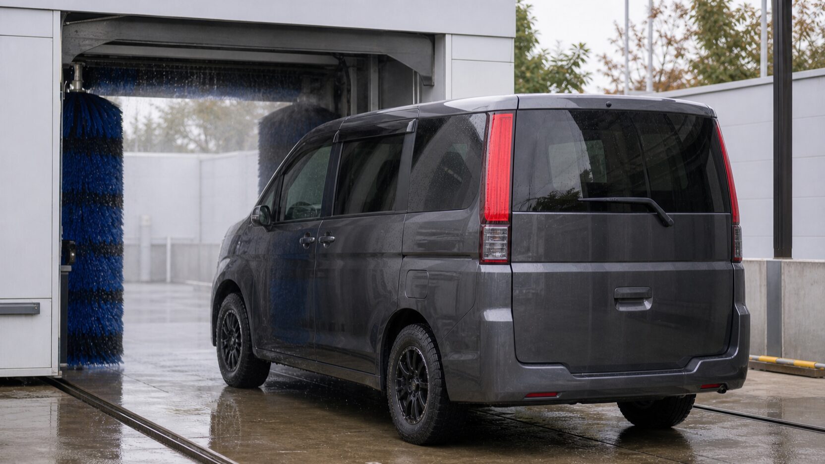 デリカD5で洗車機がダメと言われる理由を考える自動洗車機前のミニバン