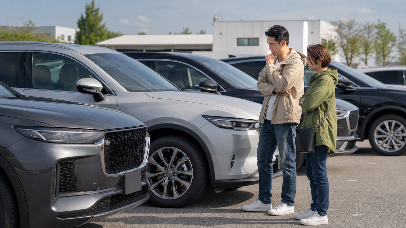 新型RAV4とライバルSUVの外観を比較する日本人購入者のイメージ