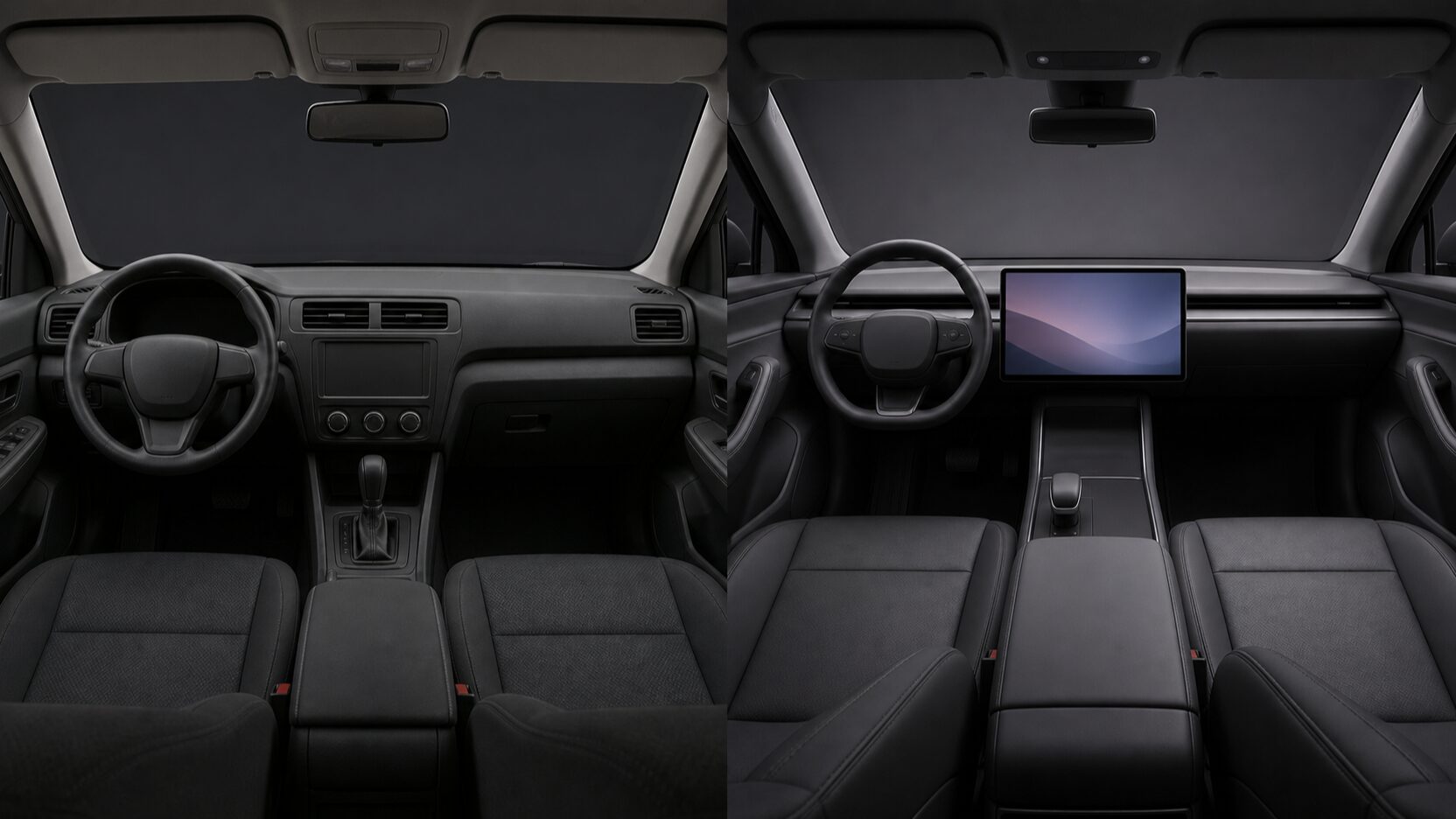 RAV4の50系と60系の内装や大型ディスプレイを比較するイメージ