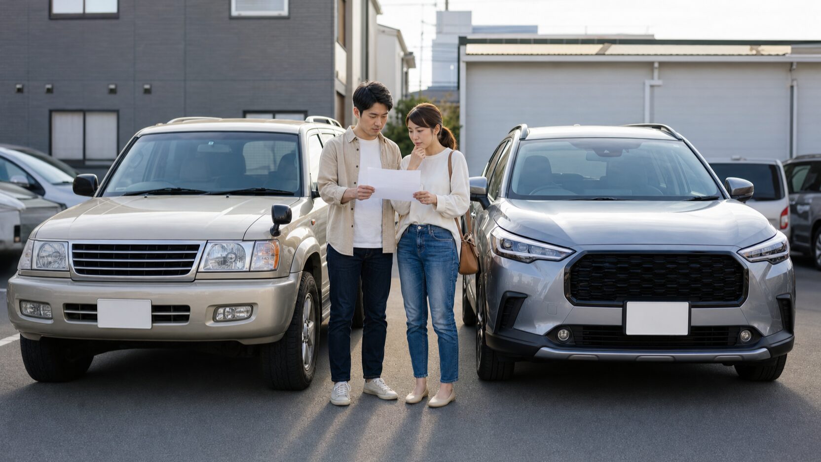 RAV4の50系中古車と60系新車の見積もりを比較するイメージ