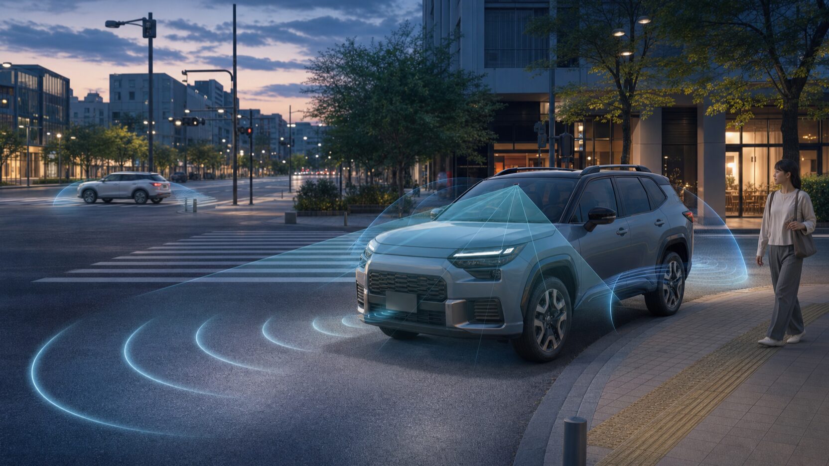 RAV4 50系の前期と後期で進化した安全装備を表すイメージ