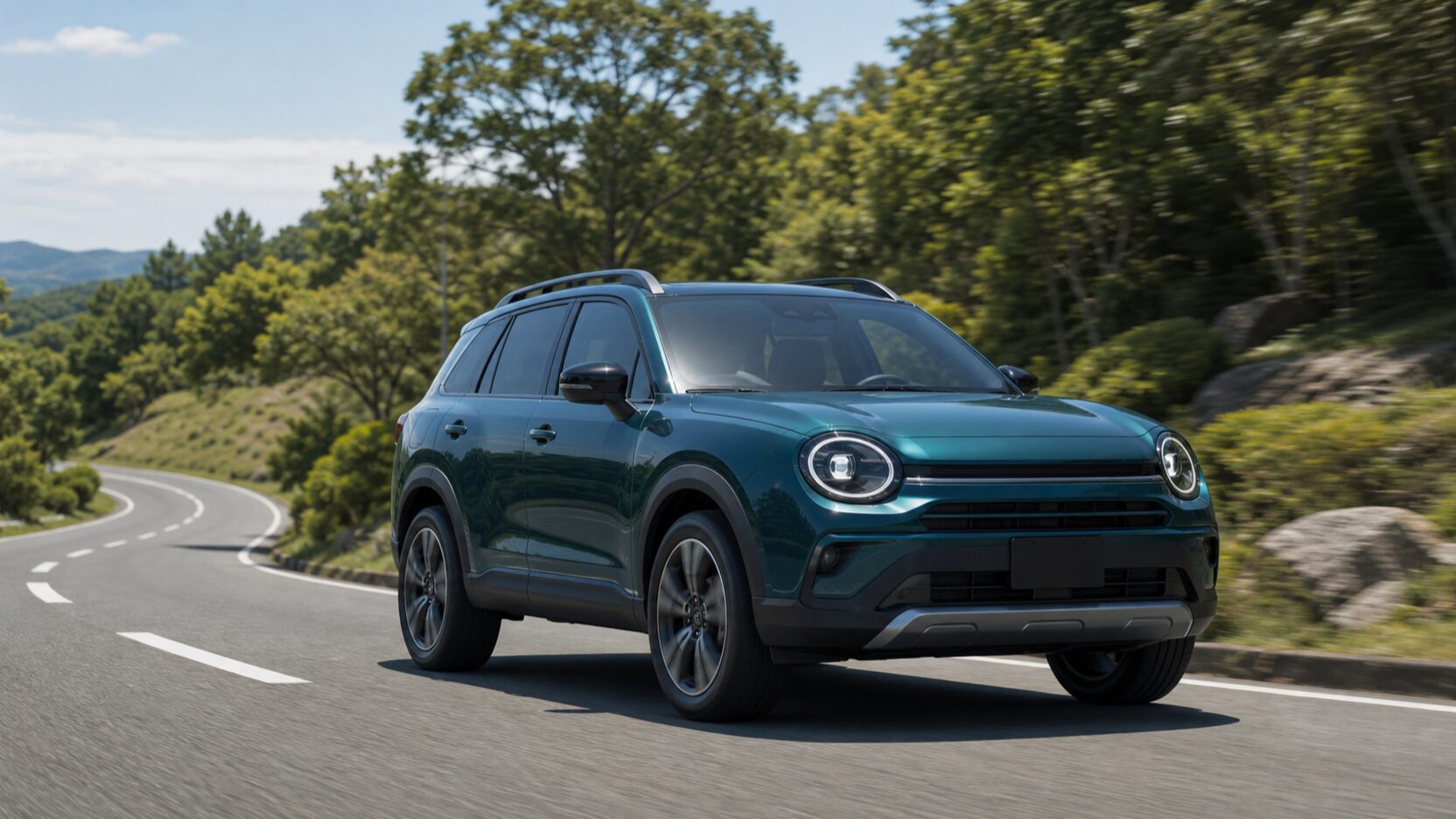 RAV4アドベンチャーのハイブリッド燃費を表す郊外走行イメージ