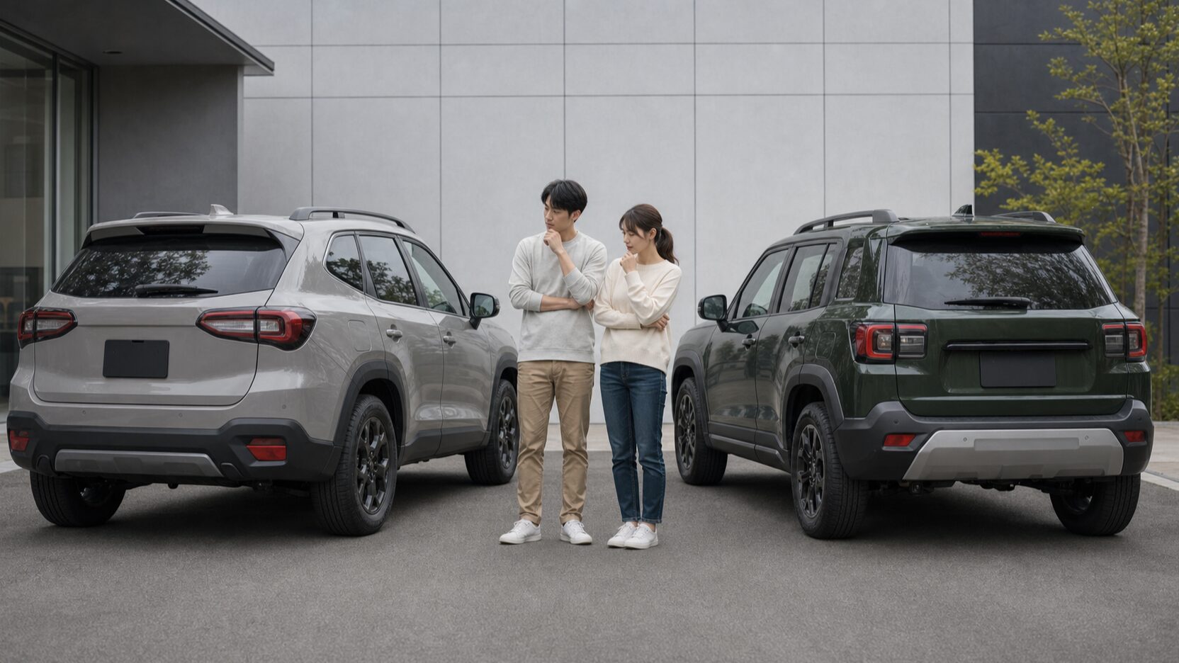 RAV4アドベンチャーのガソリンとHEVを比較する家族のイメージ