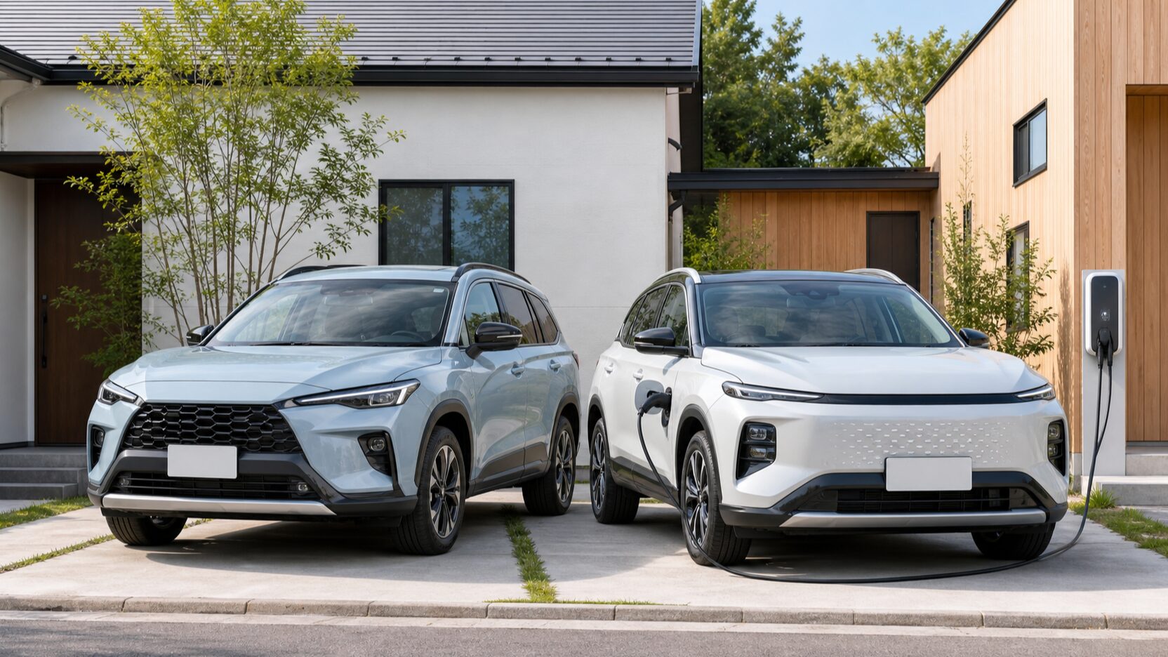 RAV4のHEVとPHEVを充電環境や用途で比較するイメージ