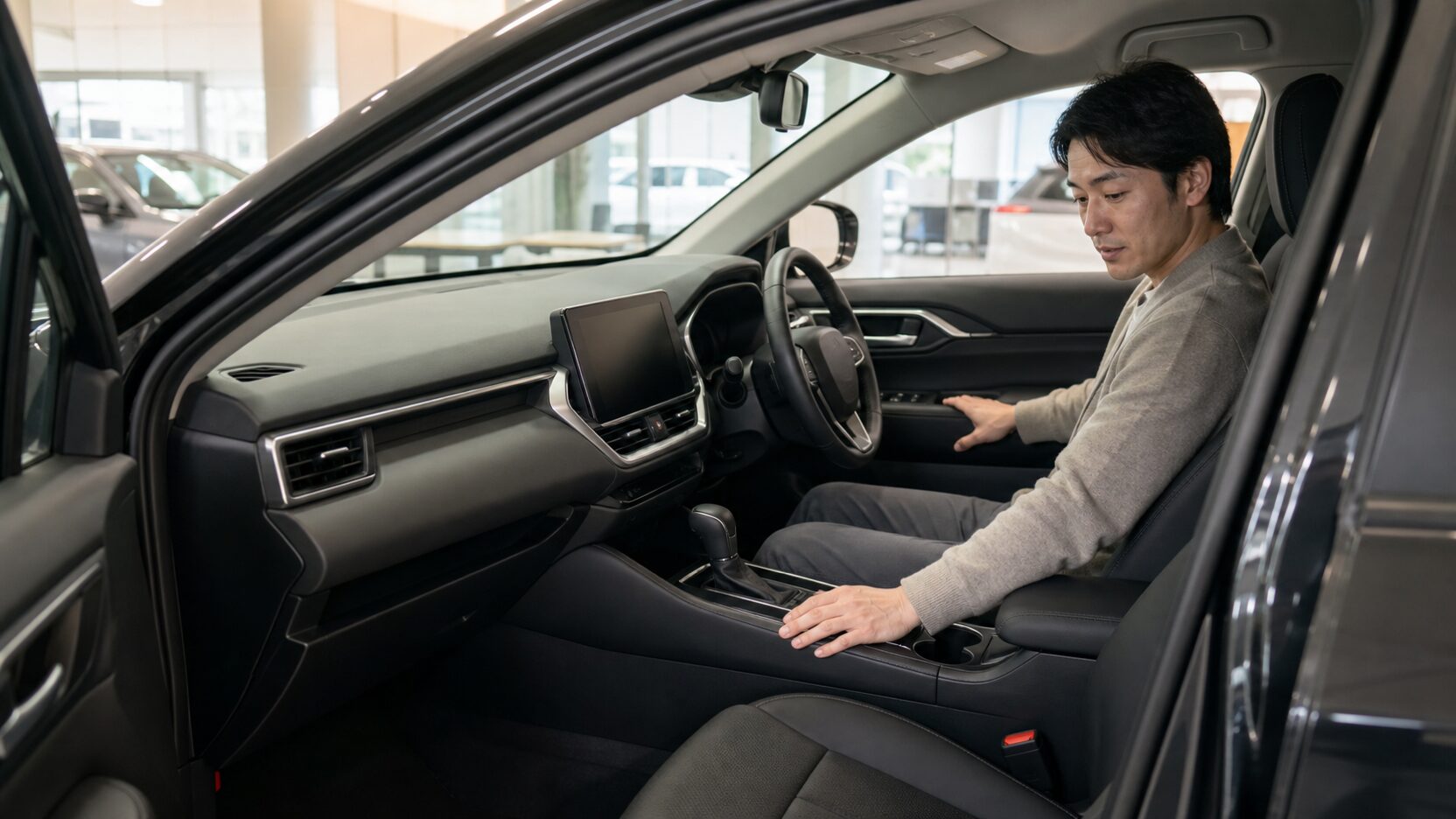 RAV4の展示車で内装質感と操作性を確認するイメージ
