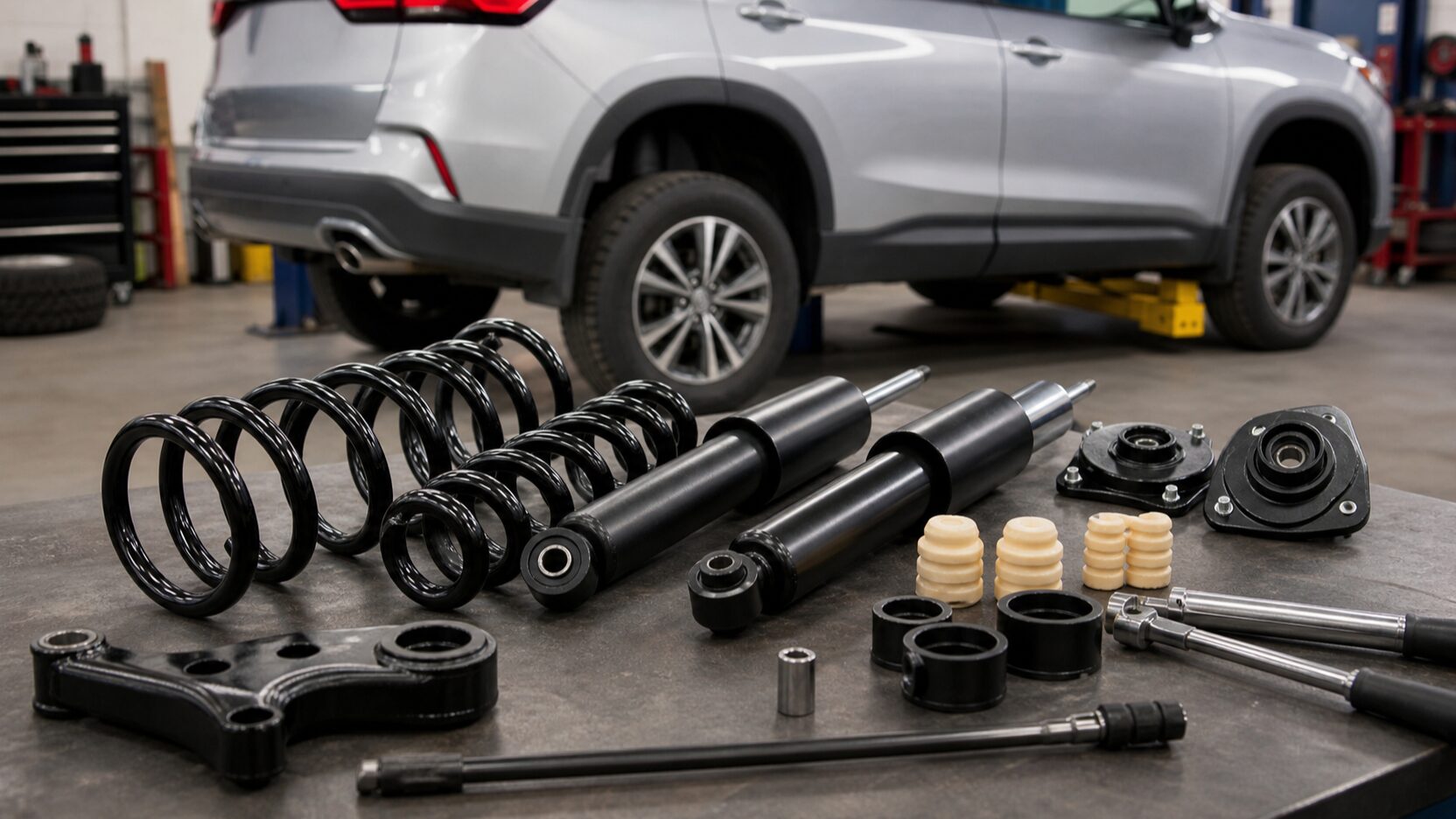 RAV4リフトアップ費用を考えるためのサスペンション部品とSUVのイメージ