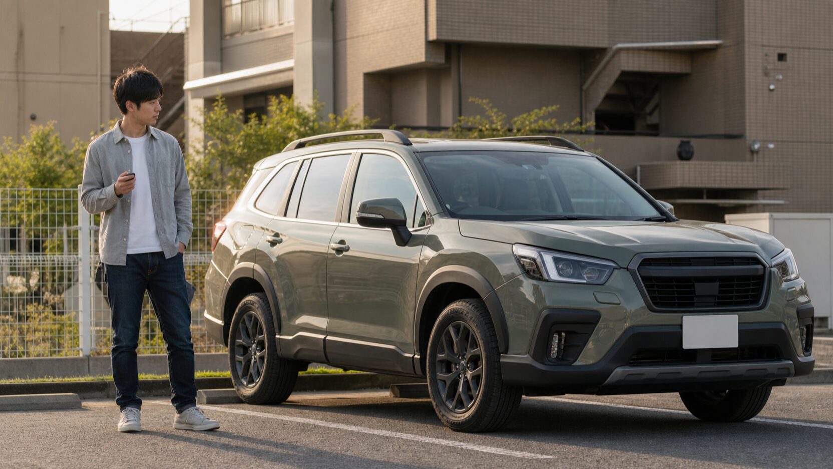 20代の日本人がRAV4風SUVの購入を検討するイメージ