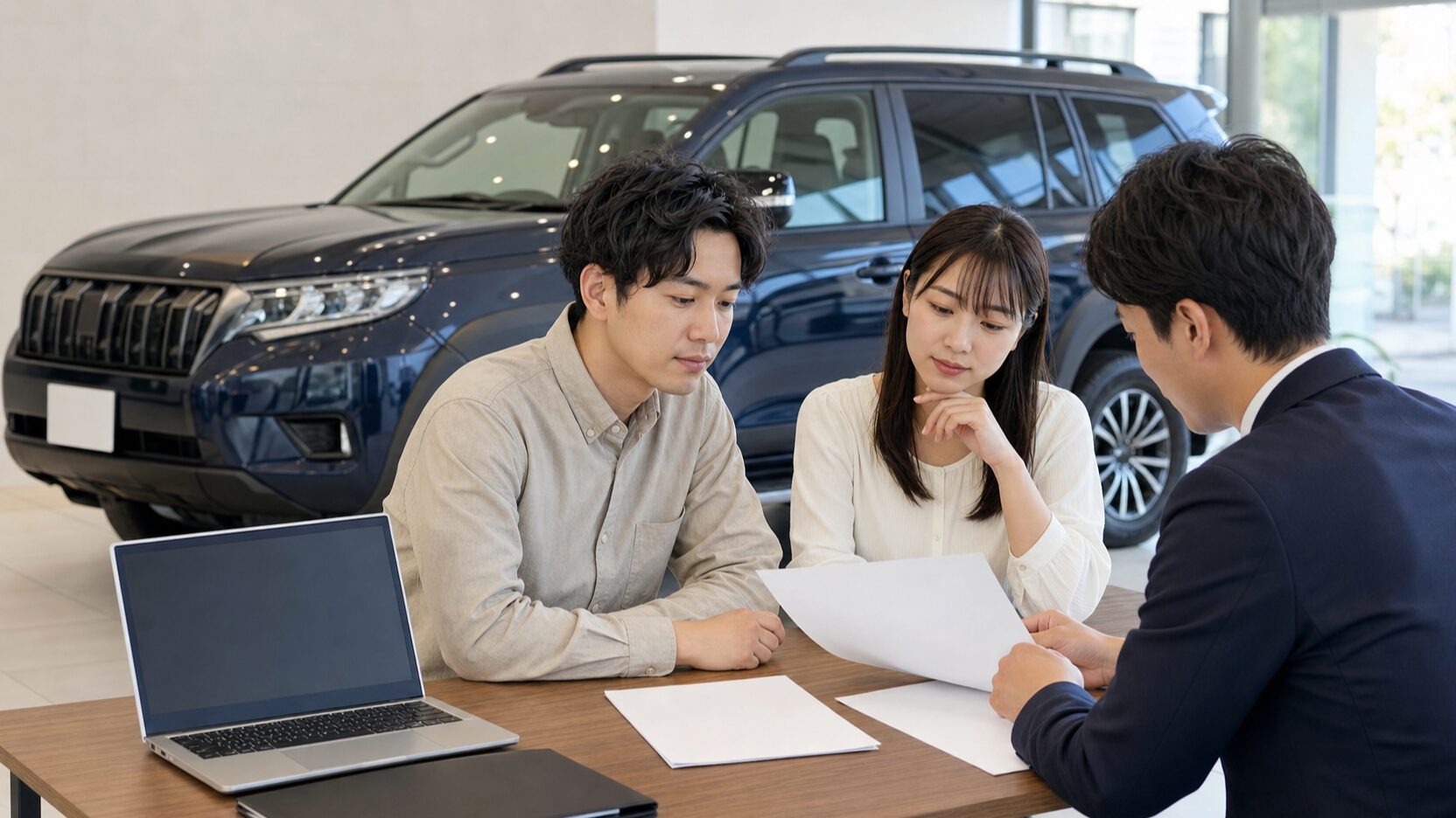 RAV4購入時のローンと頭金を販売店で相談するイメージ